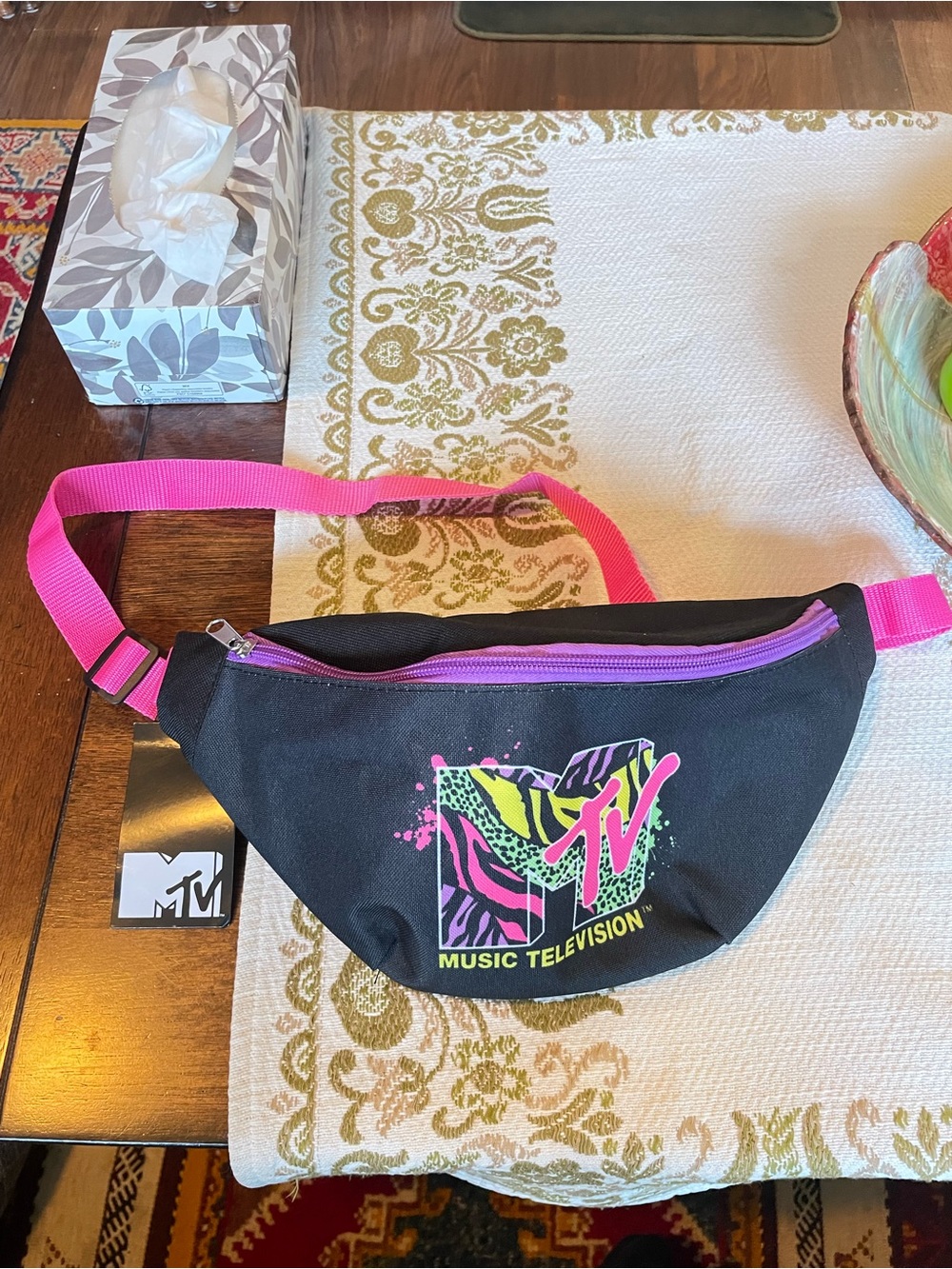 MTV Black Fanny Pack with Pink Strap and Purple Zipper